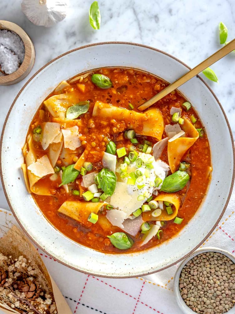 Lasagna Soup with Lentils